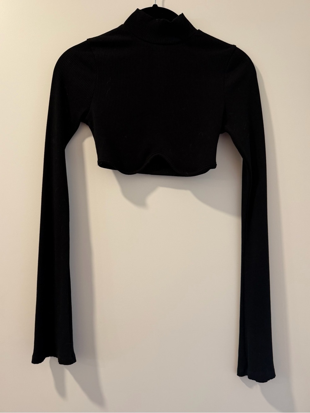 Fashion Nova Black Ribbed Cropped Mock Neck Long Sleeve Top